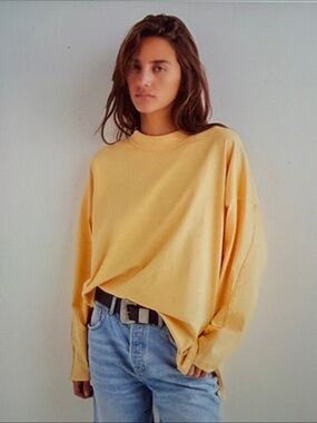 Free People Oversized Crew Long Sleeve Tee Color-Flax